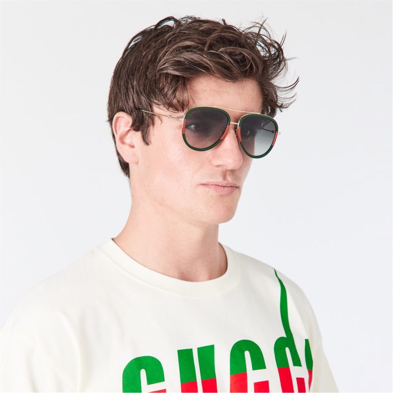 Men's Striped Aviator Metal Sunglasses - Image 3